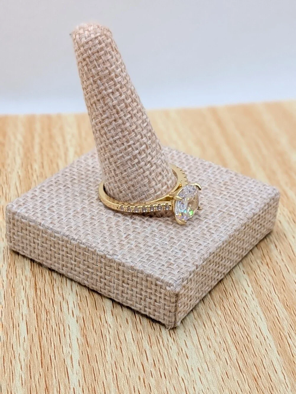 Gold Solitaire CZ Starement Ring - Sparkling Clear Stone